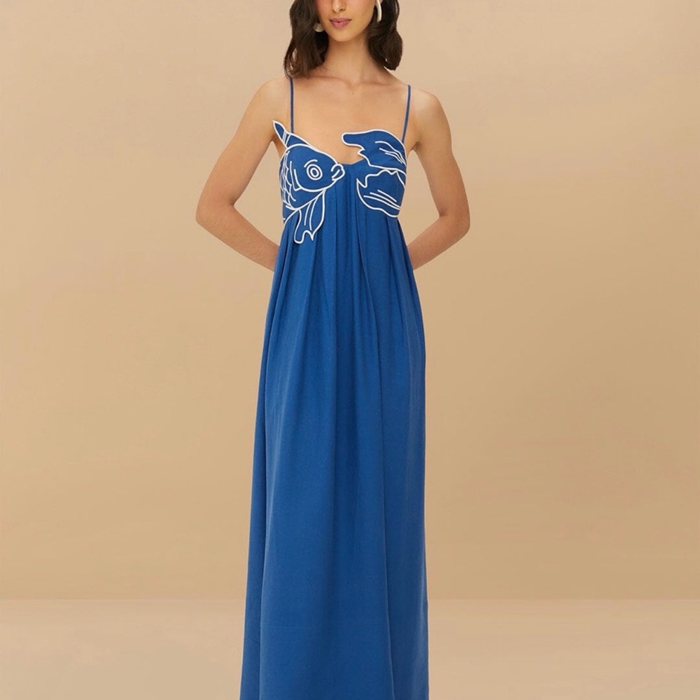 Blue Fish Top Lenzing™ Ecovero™ Euroflax™ Maxi Dress Size Medium NEW